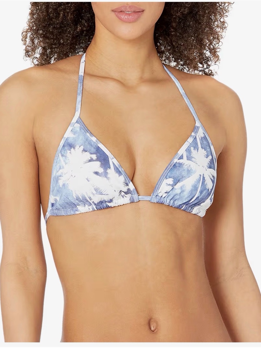 BODY GLOVE DITA Blue and White Palm-Print Triangle Bikini Top